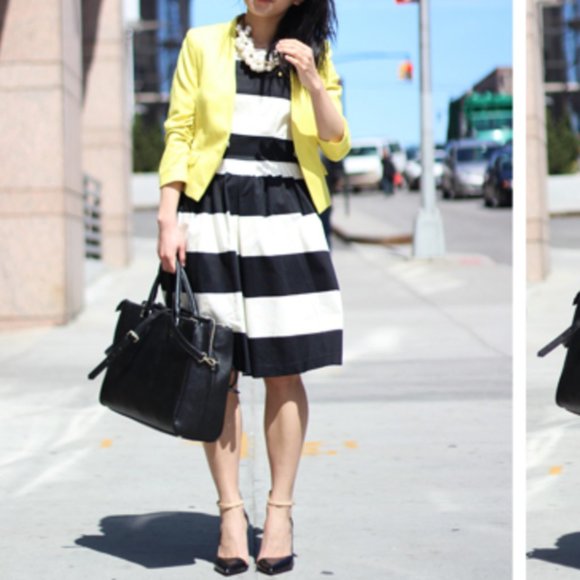 EUC Black & White Flared-skirt, Zip Back Dress - Picture 1 of 7